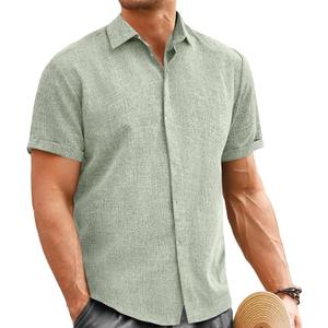 Mens Linen Shirt Classic Button Down Shirt Casual Short Sleeve Blouse Wedding Holiday Summer Tops Lightweight Tee (4X-Large)