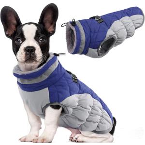 Lelepet Dog Coat Warm Dog Winter Coat Waterproof Dogs Jacket with Harness Built in Reflective Pet Fleece Vest Zip-Up Cold Weather Coats for Medium Dogs Turtleneck & Windproof Coats Dachshund Blue Medium