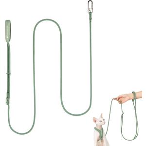 Hands Free Cat Leash Lightweight 4.1-7.2FT Adjustable Durable Rope Leash with Padded Handle, Versatile Crossbody Waist Lead for Cats Puppy 26lbs Outdoor Walking (Olive, S)