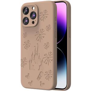 OAOA Magnetic Engraved Case Compatible with iPhone 15 Pro Case, Compatible with Magsafe, Camera All-Round Protection, Slim Liquid Silicone Phone Case for Women Girls, Light Brown Castle