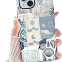 Seashell for iPhone 13/iPhone 14 Case 6.1",Beach Blue Collage Coast Cute Summer Phone Cases for Girl Women Boy Men TPU Scratch Resistant Shockproof Protective Cover,Coastal World