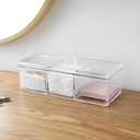 Sooyee Qtip Holder Rectangle Cotton Ball and Swab Holder Organizer with Lid, Dustproof,Waterproof,Clear Acrylic 3 Compartment Cotton Pad Container for Cotton Swabs, Make Up Pads, Cosmetics