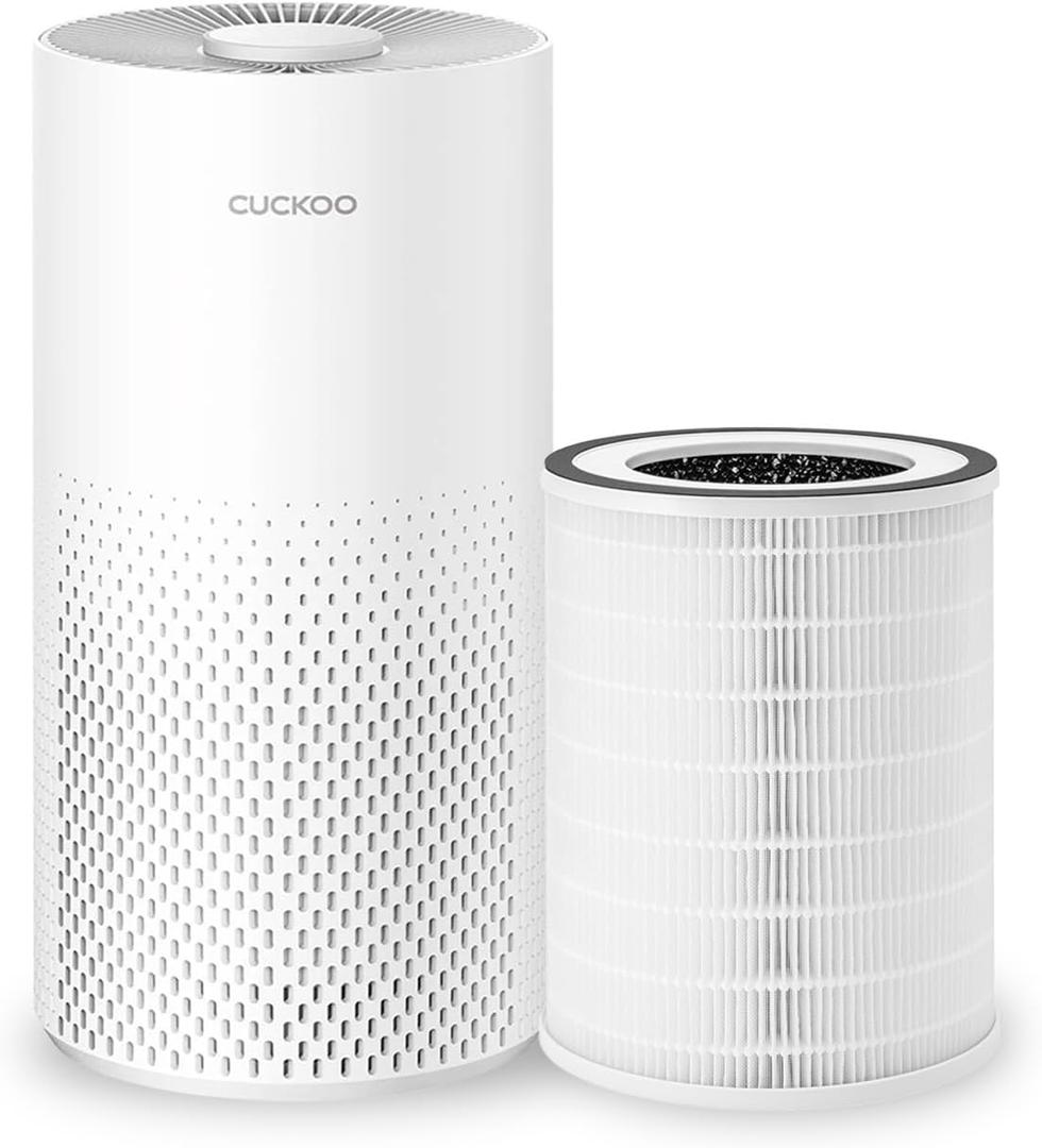 CUCKOO True HEPA Air Purifier Bundle with Extra Filter, Up to 456 sq. ft., 3-Stage Filter with H13 HEPA and Activated Carbon, Small Air Purifiers for Home Bedroom, White (CAC-I0510FW)