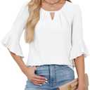 Blooming Jelly Womens Business Casual Tops Summer Dressy Work Shirts 2025 Spring 3/4 Loose Outfits Basic Clothes (White, L)