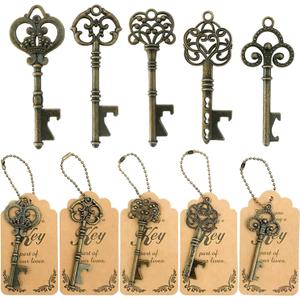 WODEGIFT 50pcs Bottle Opener, Wedding Favors Vintage Skeleton Key Bottle Opener, Key Bottle Openers with Escort Tag Cards and Key Chains Wedding Gifts for Guest, Bronze, 5 styles