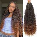 Eeanno Goddess Box Braids Crochet Hair 18 Inch 7 Packs Black Brown Pre Looped Boho Crochet Braids with Curly Ends for Black Women, T1B/30