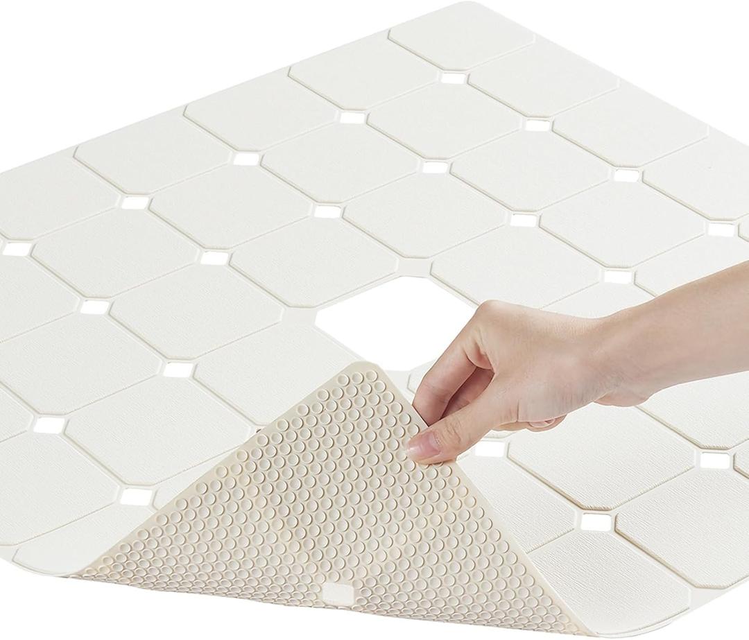 Shower Mat Non Slip Silicone Soft Odorless Bathtub Mat Non Slip No Suction Cups for Refinished,Reglazed and Textured Bath Tub Mat 24 X 24 Inch Beige