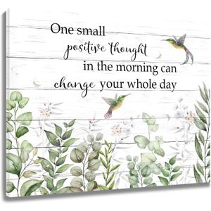 LB Sage Green Plant Wall Art Eucalyptus Leaf with Hummingbird Canvas Wall Art for Living Room Inspirational Quotes Poster Paint Wall Art Decor for Bathroom Kitchen Bedroom,20Wx16H inch Wooden Framed