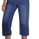 GRAPENT Capri Jeans for Women Mid Rise Straight Leg Casual Relaxed Fit Summer Cropped Stretchy Denim Capris Pants (Large, Darkness Blue)