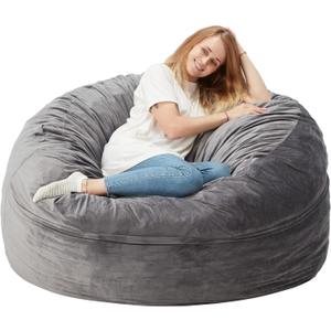 Homguava 5FT Bean Bag Chair Giant BeanBag with Memory Foam Filled, Comfy Bean Bag Chairs for Adults, Adult Bean Bag Chair with Dutch Velvet Cover for Living Room Bedroom-Grey