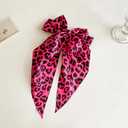 3 x Leopard Hair Clips for Women YEFIUO Bow Hair Ties No Damage Flat Spring Claw Clips Fall Winter Fashion Streamer Barrettes Hair Accessories Decoration Gifts for Ma'am Girls (Red)