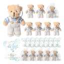 Poen 25 Sets Bear Baby Shower Favor for Guest 25 Stuffed Plush Mini Bears Plaid Tiny Stuffed Bear 25 Thank You Cards and Organza Bag for Gender Reveal Guest Gifts (Boy)