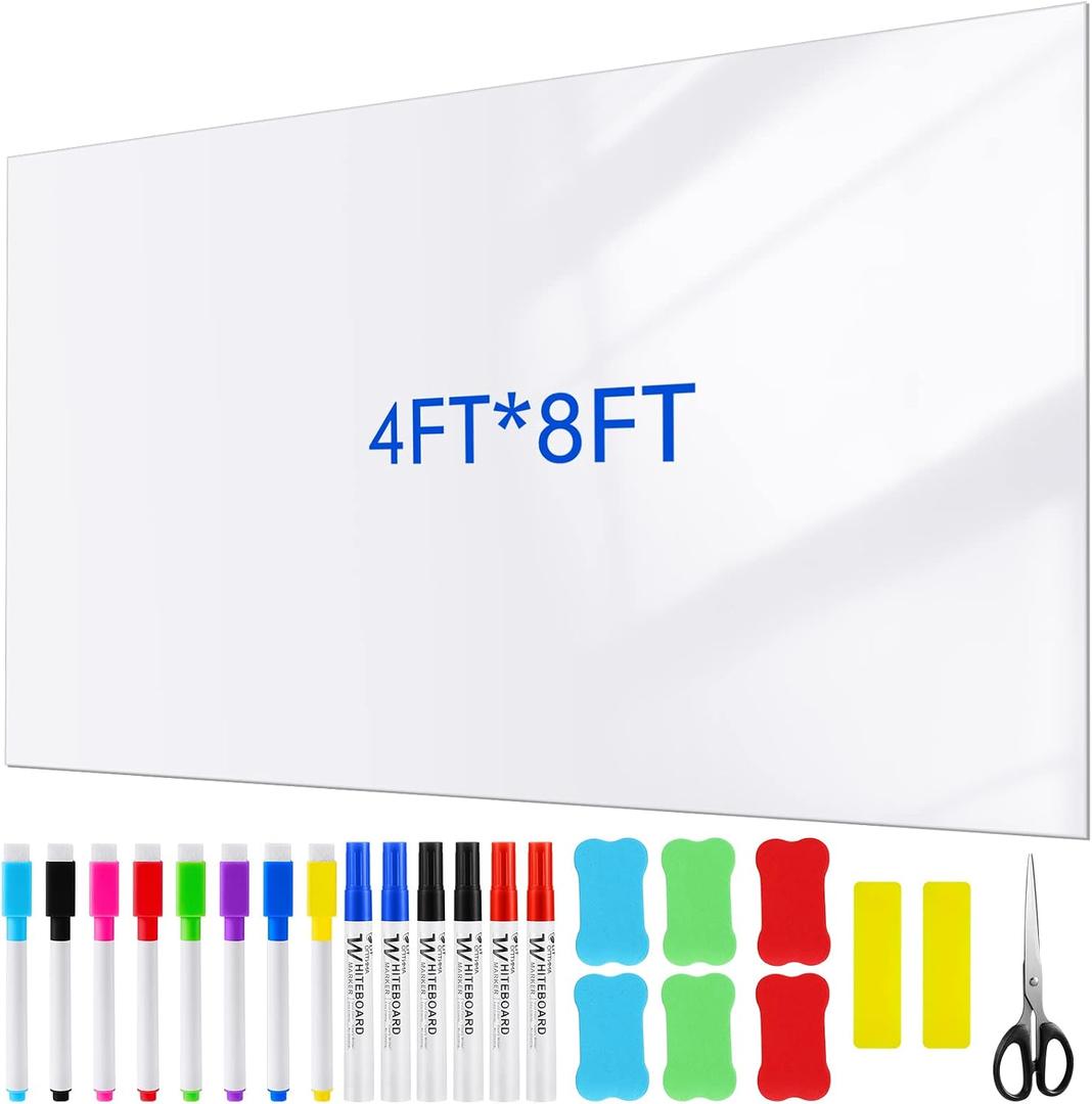 SATINIOR Dry Erase Wallpaper White Board Stickers Dry Erase Peel and Stick Wallpaper Board with 17 Dry Erase Markers 6 Erase 2 Wallpaper Smoothing Tool 1 Scissor for Office(4 x 8 ft)