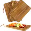 Acacia Wood Cutting Board Set of 3, Small Wooden Charcuterie Boards, 9.8x7.1x0.4 Inch Lightweight Chopping Boards with Hanging Rope for Kitchen Camping, Serving Boards for Fruit Cheese Sandwich Lemon
