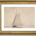 VIYYIEA Gold Framed Wall Art Canvas Print Home Decor for Living Room White Sailboat Seascape Watercolor Vintage Beach Painting on Canvas - Coastal Wall Art Prints for Bedroom Office Bathroom 11x14in