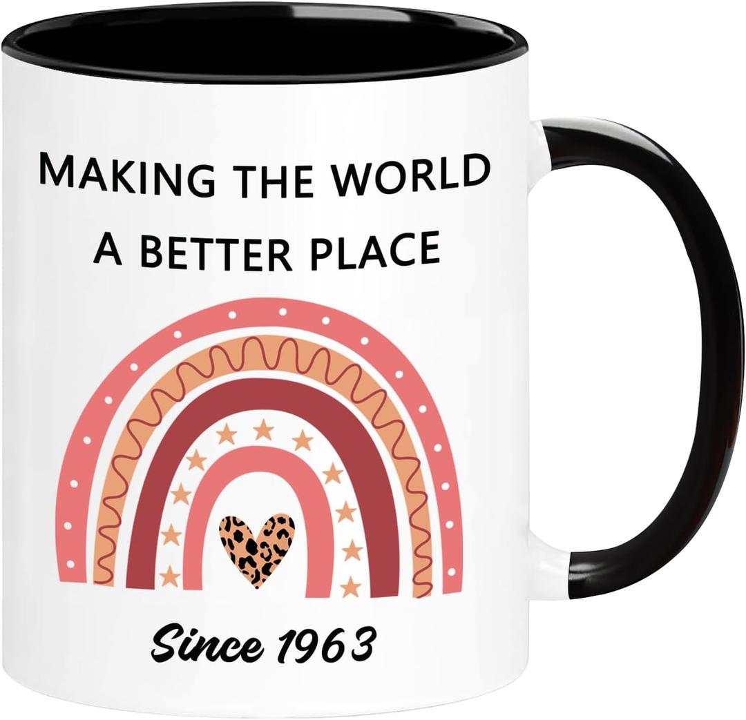 WOSIWULA 62th Birthday Coffee Mug Cup, 11oz, Black, Ceramic, Turning 62 Year Old Birthday Gifts for Her, Him, Mom, Dad, Family & Friends (1963)