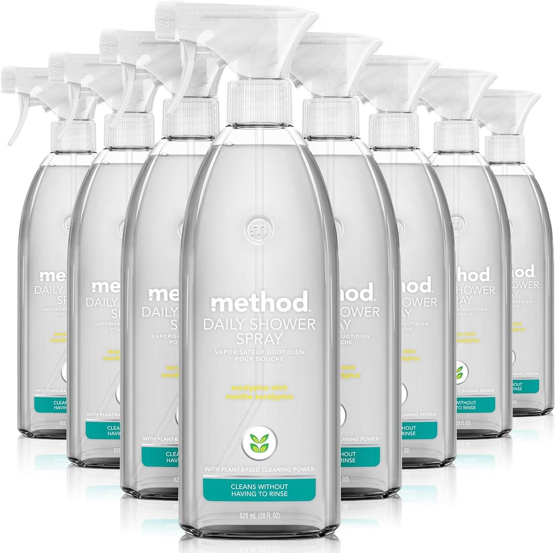 Method Daily Shower Cleaner Spray, & Spray and Walk Away, Eucalyptus Mint Scent, 28 Fl Oz, (Pack of 8)