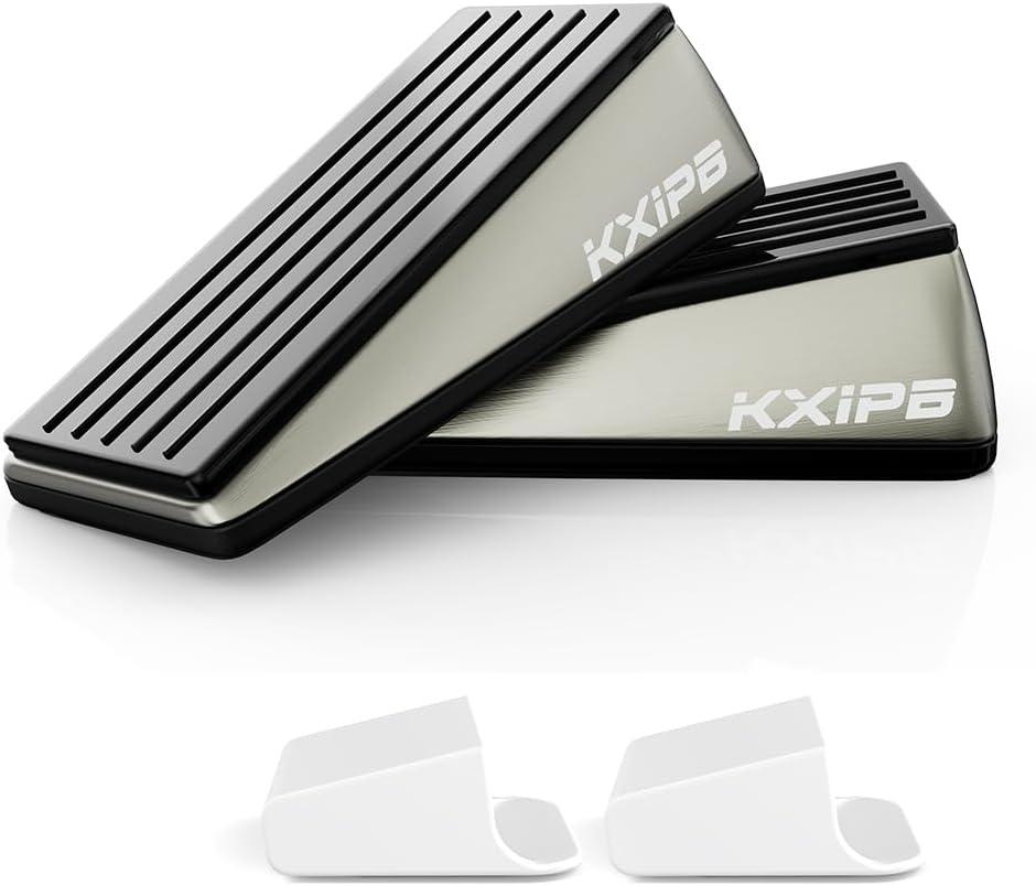 2 Pack Widened Door Stopper Wedge - Heavy Duty Door Stoppers Stop Wedge Made of Premium Quality Brushed Stainless Steel, Wall Protector for Home & School with Self Adhesive Holder Satin Nickel (Bronze)