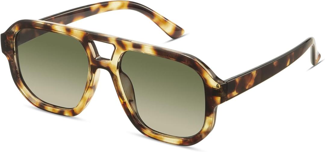 livho Trendy Polarized Square Aviator Sunglasses Women Men Square Eyewear Frame, Retro Sun Glasses for Women Men 2025 Shades (Tortoise/ Green)