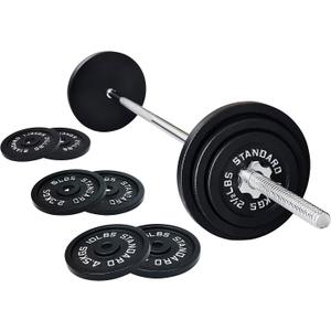 Signature Fitness Cast Iron Standard Weight Plates Including 5FT Standard Barbell with Star Locks, 45-Pound Set (35 Pounds Plates + 10 Pounds Barbell), Multiple Packages, Style #1