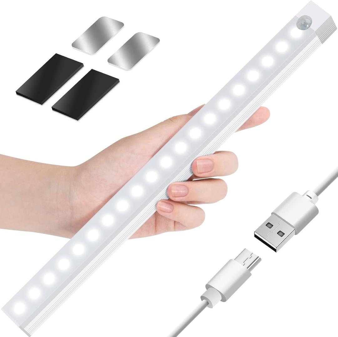 Motion Sensor Under Cabinet Lighting, USB Rechargeable Dimmable Night Light with Magnetic Mounting for Kitchens, Stairs, Desk (Magnetic Patch Included)