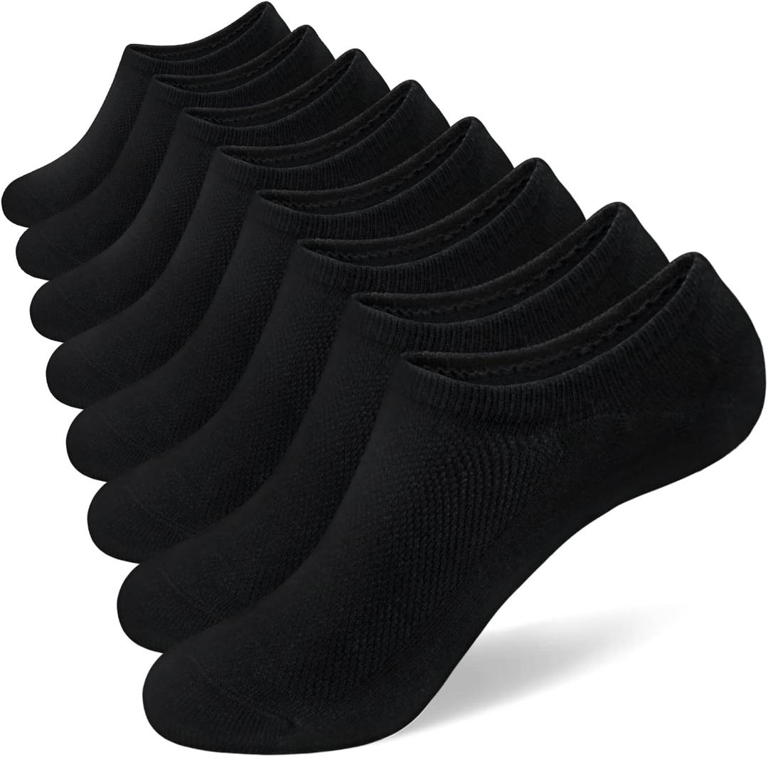 SIXDAYSOX Ondo Cotton No Show Mens Socks 8 Pairs Breathable Low Cut Non-Slip Socks Invisible Summer Socks Size 9-11 Black