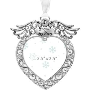 Mulumu Christmas Tree Ornament Picture Frame Metal Hanging Pendant Holiday 2.5" Photo Frame Charm Decorative of Pets, Baby First Christmas, Family (Heart White)