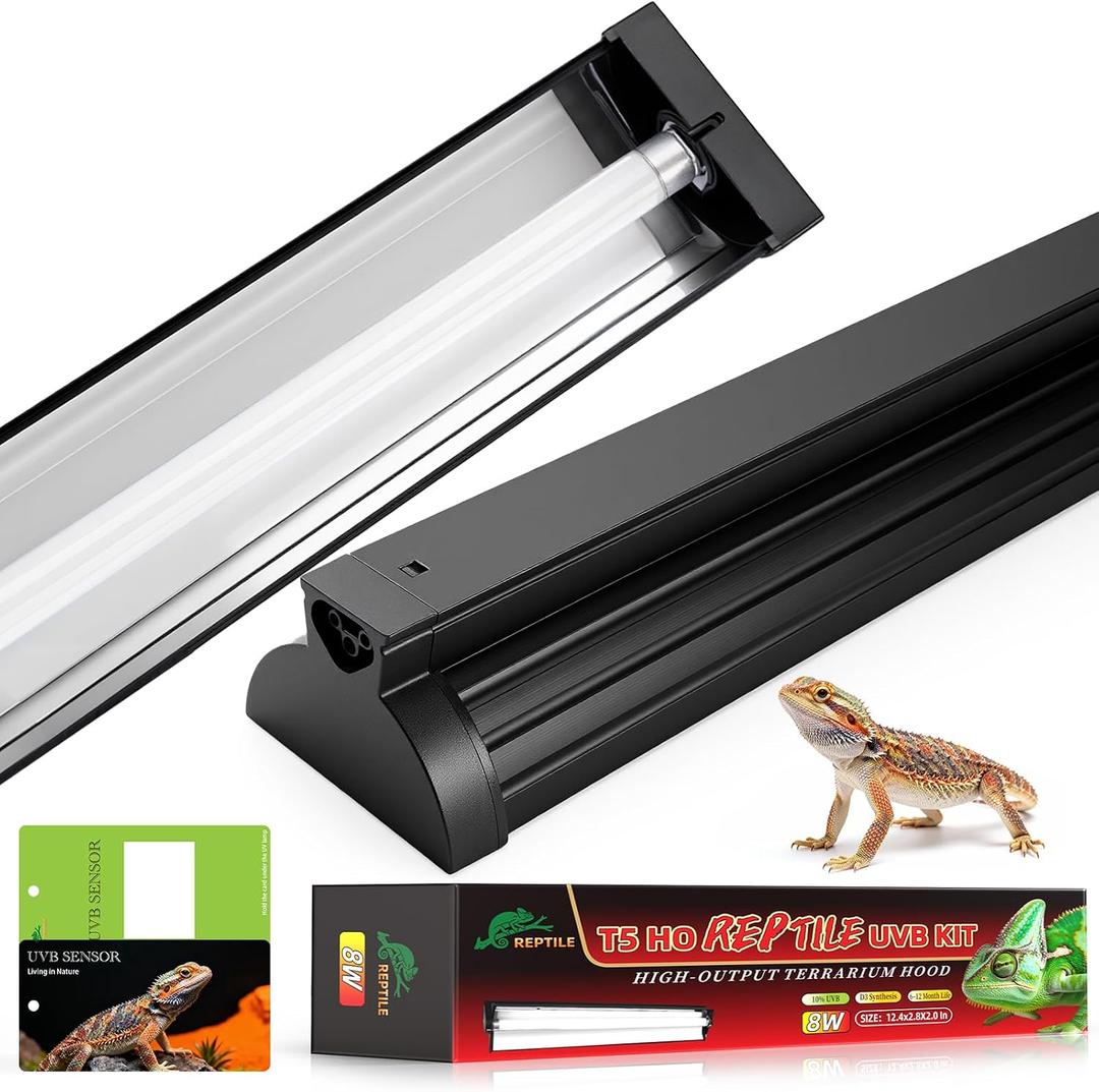 UVB Light for Reptile 24W, T5 UVB Reptile Light Fixture HO Combo Kit with Test Sensor Cards, 22" High Output Reptiles Light Bar UVA UVB Desert Lamp for Turtle Lizard Bearded Dragon Tank