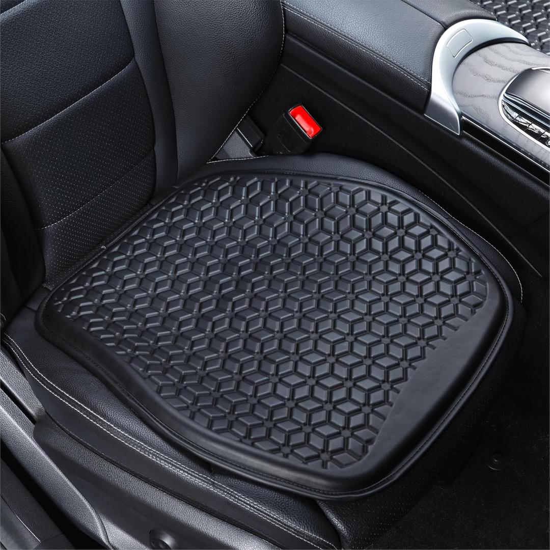 Thin Gel Seat Cushion for Car Seat, Office Chair, Wheelchair, Golf Cart - Non-Slip Car Seat Cushions with 0.7 Inch Gel - Sciatica & Coccyx Pain Relief (Leather, Black)