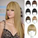 AISI QUEENS Clip in Bangs 100% Human Hair Extensions Brown Black Clip on Fringe Bangs with nice net Natural Flat neat Bangs with Temples for women One Piece Hairpiece (French Bangs, Ash Blonde)