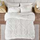Madison Park Tufted Chenille 100% Cotton Duvet- Modern Luxe All Season Comforter Cover Bed Set with Matching Shams, King/Cal King(104"x92"), Damask Off White 3 Piece