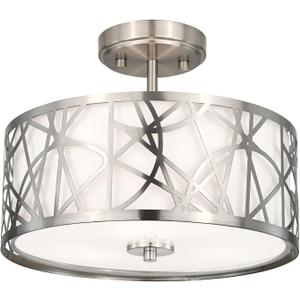3-Light Semi Flush Mount Ceiling Light, 12.6" Drum Light with White Fabric Shade, Modern Close to Ceiling Lamp for Living Room Bedroom Dining Kitchen Hallway Entry Foyer (Brushed Nickel)