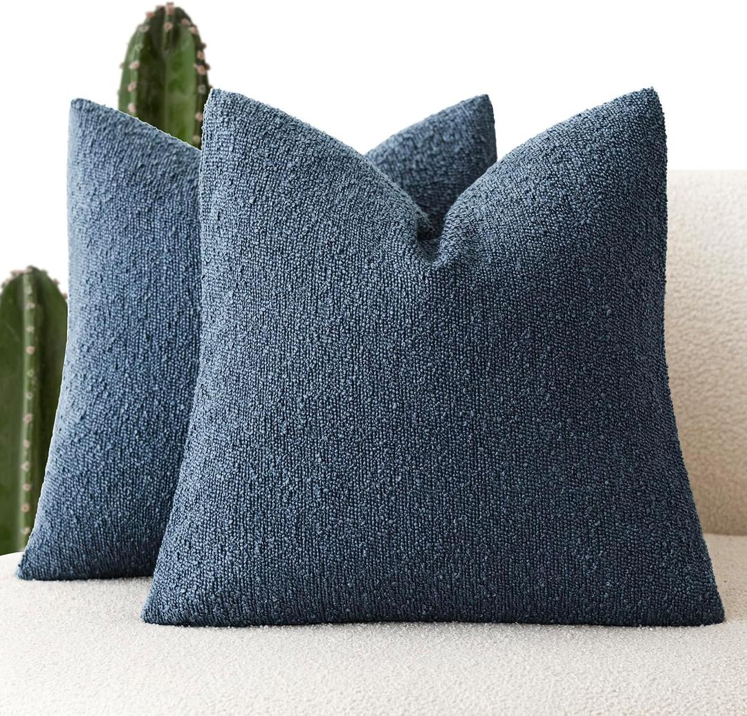 Foindtower Pack of 2 Textured Boucle Throw Pillow Covers Accent Solid Pillow Cases Cozy Soft Decorative Couch Cushion Case for Chair Sofa Bedroom Living Room Home Decor 20x20 Inch Dark Blue