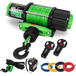 5500 Winch 12V Electric ATV/UTV Winch with Synthetic Rope,2pcs Wireless Remote and Winch Stopper for Towing Jeep Off-Road SUV Truck Car Trailer Boat