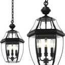 3-Light Outdoor Pendant Light, 20 Inch Black Waterproof Porch Lantern, Modern Hanging Light with Clear Glass, Weather Resistant for Front Door, Patio, Gazebo