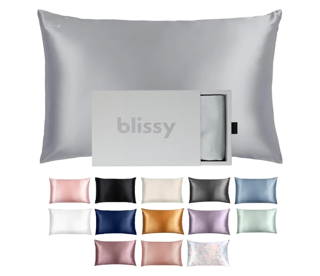 Blissy Silk Pillowcase - 100% Pure Mulberry Silk - 22 Momme 6A High-Grade Fibers - Silk Pillow Cover for Hair & Skin - Regular, Queen & King (Silver, Queen