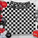Race Car Birthday Party Streamers Backdrops Decorations, 2 Pcs Checkered Black White Foil Fringe Curtain with Racing Banner Photo Booth Props for Racing Cars One Happy Dude Party Decor Supplies (6.6 x 6.6 ft (2 Pack))