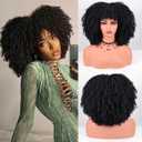 Vitorish Afro Curly Wig with Bangs 12 Inches Synthetic Afro Wig for Women about 280g/Pcs Heat Resistant Black Short Kinky Curly Wigs for Daily Party