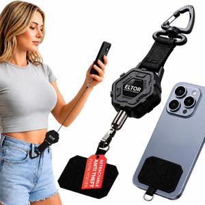 ELTOR Phone Tether Anti Theft with Belt Clip | Strong Retractable Cord Phone lanyard Anti Theft Holds up to 25lb, Retractable Keychain Heavy Duty Badge Holder for Hiking, Traveling & Daily Use