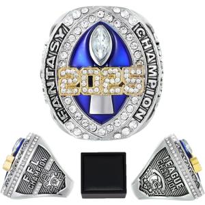 2025 Fantasy Football Championship Ring with Box League Champion Trophy Rings Premium Award for Winne (9, Blue)
