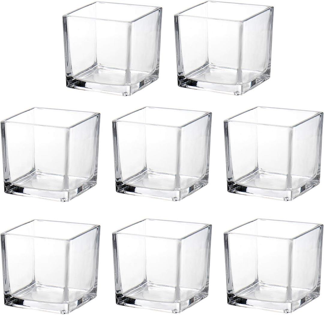 Square Glass Vases 2.5"x2.5" Clear Cube Flower Vase for Wedding Centerpiece Candle Holder Home Decor, Set of 8