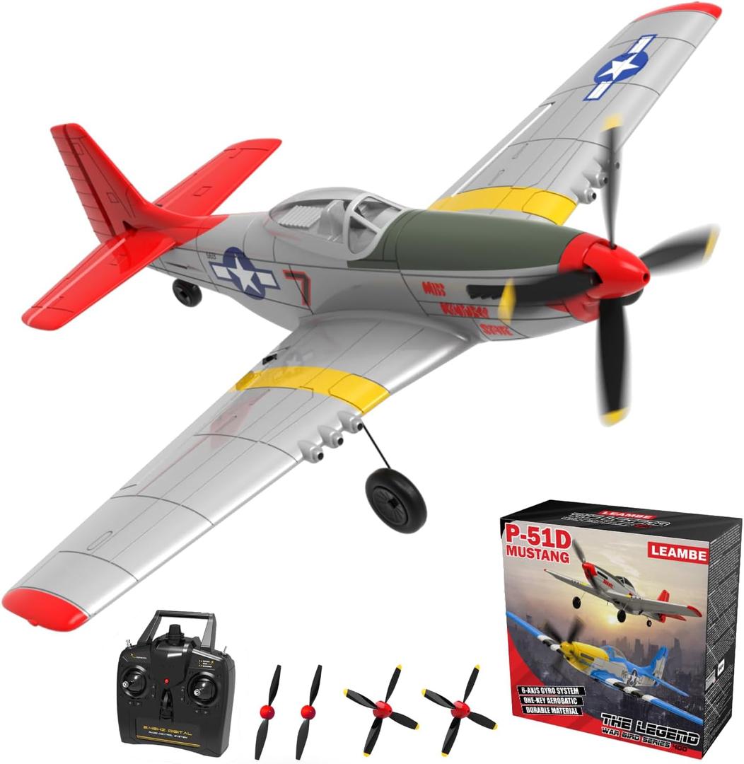 LEAMBE 4 Channel RC Plane, Ready to Fly Aerobatic Aircraft, Easy Control for Beginners, P51 Mustang RC Airplane Best Gift for Adults (Large, White)