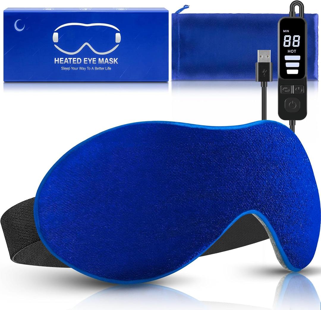 Heated Eye Mask, Dry Eye Mask Heat Eye Compress with Flaxseed, Warm Eye Compress Heating Pad with Temperature Timer Control for Sleep, Blepharitis, Dark Circles, MGD, Puffy Eyes (Blue)