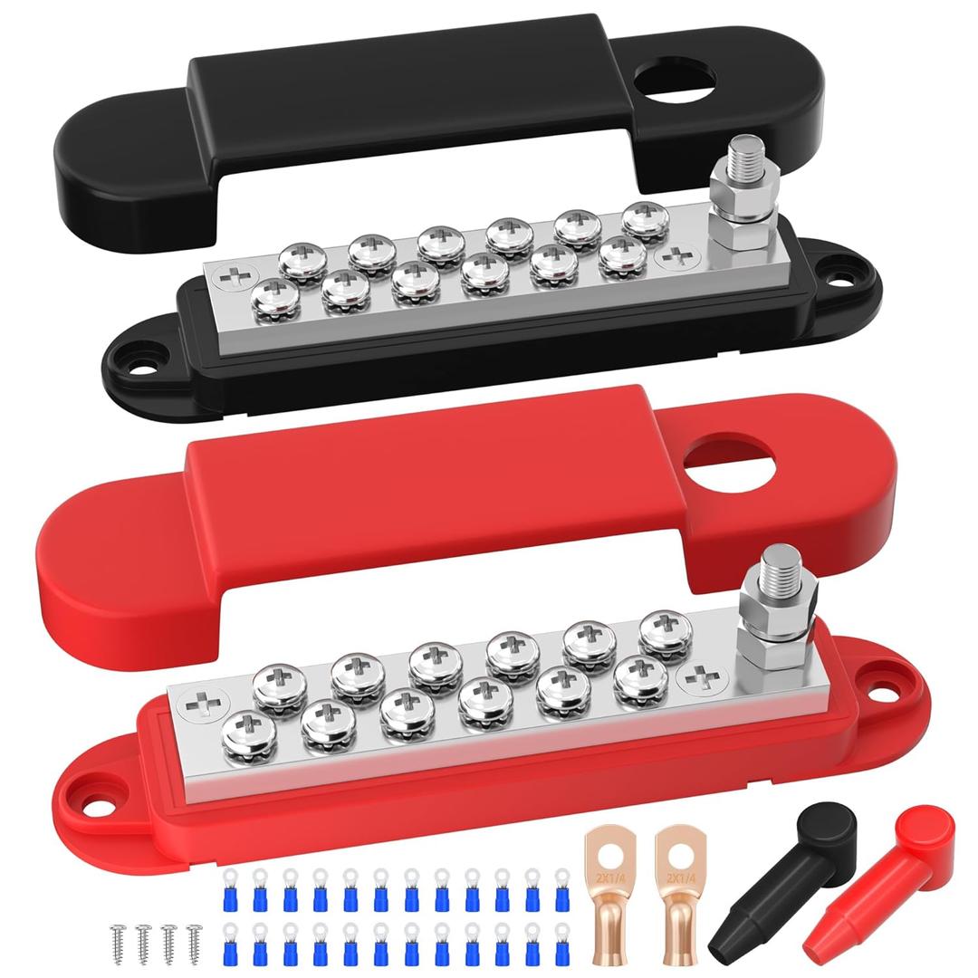 RVBOATPAT Power Distribution Block 12V 150A 1/4" Stud Marine Bus Bar 12 Volt DC Battery Busbar for Boat Automotive Solar Wiring