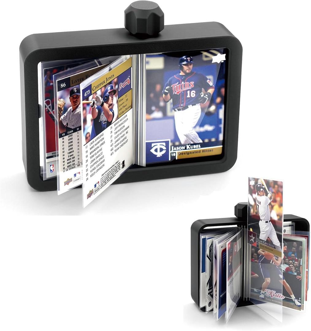 Manual Rotary Card Display Stand- Holds 18 Sleeved Cards in Clear PVC Pages, TOP Loading for Easy Swap360 Viewing Album for Trading, Sports, Game Card Collection (Black)