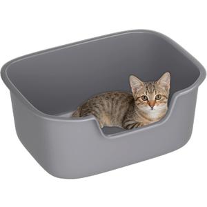 Large Open Cat Litter Box with High Sides, Anti-Splashing for Indoor Cats, Low Entry for Kittens & Elderly Cats, Spacious Litter Pan, Tool-Free Assembly(21.7” * 16.5” * 8.5” Grey)