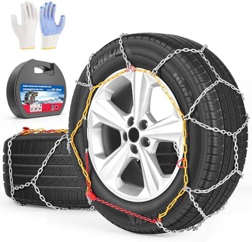 Snow Chains for Car Tires Manual Tightening, Universal Adjustable Emergency Portable Tire Chains, Suitable for Commuter Car and SUV, Set of 2