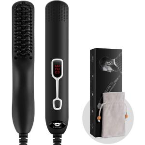 Beard Straightener Comb for Men - Upgraded Professional Electric Mens Beard Straightening Heated Brush Portable Anti-Scald 5 Adjustable Temperatures & LCD Display with Carrying Bag