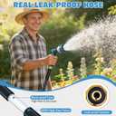 Halfjuly Garden Hose 100FT, Flat Non-Expandable Lightweight Water Hose, Durable Flexible Heavy Duty No Kink Design with 3/4" Fittings, 10 Way Spray Nozzle for Outdoor Yard Lawn