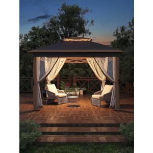 Garveelife 11x11 Pop Up Gazebo Tent with Mosquito Netting, Outdoor Canopy Shelter Easy Setup, Water & UV Resistant - Khaki